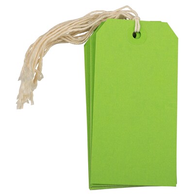 JAM PAPER Gift Tags with String, Medium, 4 3/4 x 2 3//8, Green, Bulk 1000/Carton (39197116C)