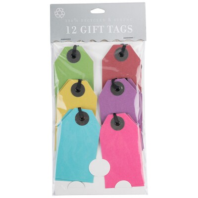 JAM PAPER Gift Tags with String, Small, 3 1/4 x 1 5/8, Assorted, 12/Pack (91937252)