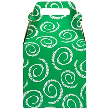 JAM PAPER Gable Gift Box with Handle, Large, 8 x 7 1/4 x 8, Green Swirl Design (4353534)