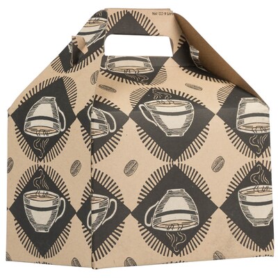 JAM PAPER Gable Gift Box with Handle, Medium, 4 x 8 x 5 1/4, Kraft & Coffee Design