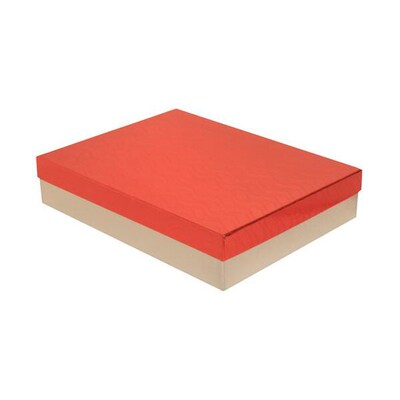 JAM PAPER Two Piece Foil Gift Boxes with Lid, 9 1/2 x 12 1/2 x 2 1/2, Silver With Copper Lid, Bulk 100/Pack