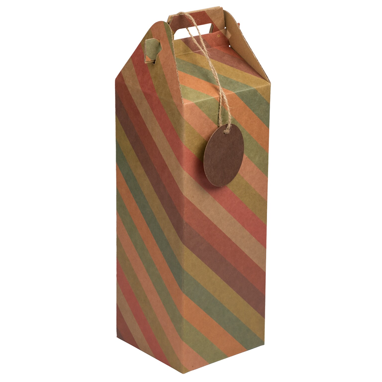 JAM PAPER Wine Gift Boxes with Tag, 4 4/5 x 4 4/5 x 17, Striped Kraft Christmas Recycled, 2/Pack