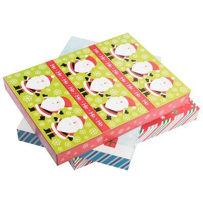 JAM PAPER Small Christmas Boxes, Lingerie / Blouse Size, 10 7/8 x 7 7/8 x 1 1/4, Colorful Christmas Set, 3/Pack
