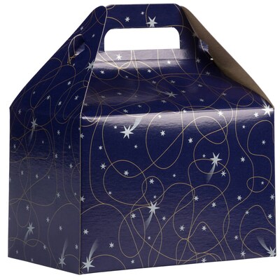 JAM PAPER Gable Gift Box with Handle, Medium, 4 x 8 x 5 1/4, Purple Shooting Stars Design