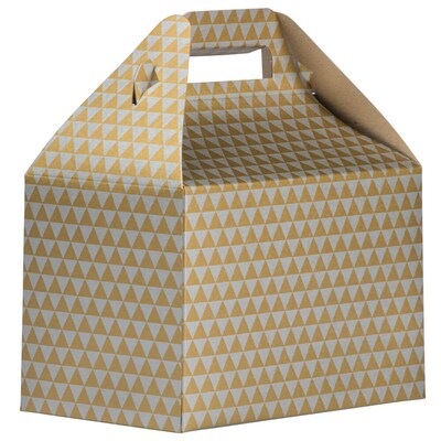 JAM PAPER Gable Gift Box with Handle, Medium, 4 x 8 x 5 1/4, Gold & Silver Diamond