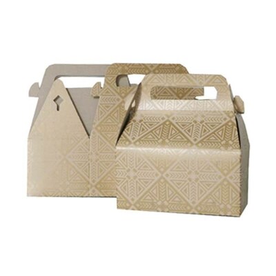 JAM PAPER Gable Gift Box with Handle, Small, 3 1/4 x 6 x 3, Gold & Kraft Design