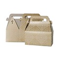 JAM PAPER Gable Gift Box with Handle, Small, 3 1/4 x 6 x 3, Gold & Kraft Design (4353511)