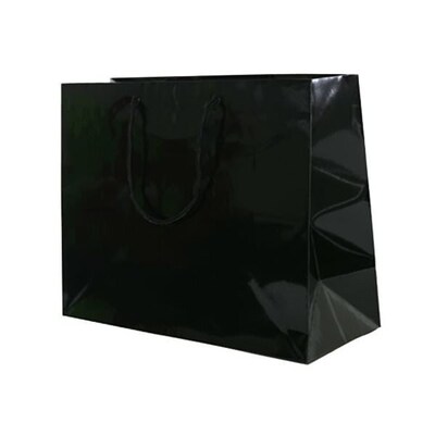 JAM PAPER Gift Bags with Rope Handles, Large Horizontal, 13 x 10 x 5, Black Glossy, Bulk 100 Bags/Pack (773GLBL100)