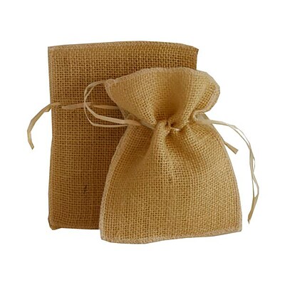 JAM PAPER Burlap Pouches with Drawstring, 4 1/2 x 6, Natural Recycled, 6 Pouches/Pack (2238119089C)
