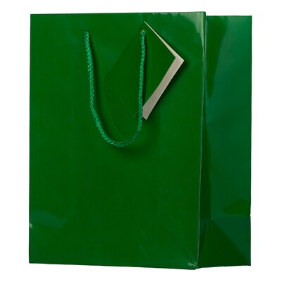 JAM Paper Glossy Gift Bag with Rope Handles, 8" x 4" x 10", Green, 3 Bags/Pack (672GLGRB)