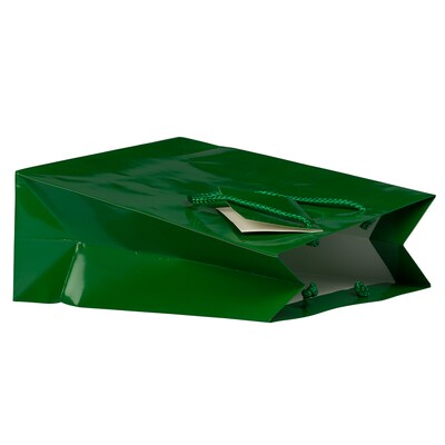 JAM Paper Glossy Gift Bag with Rope Handles, 8" x 4" x 10", Green, 3 Bags/Pack (672GLGRB)