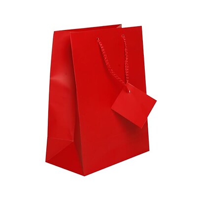 JAM PAPER Gift Bags with Rope Handles, Medium, 8 x 10 x 4, Red Matte, Bulk 100 Bags/Pack (672MARE100)