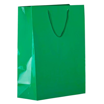 JAM PAPER Gift Bags with Rope Handles, X-Large, 12 1/2 x 17 x 6, Green Glossy, Bulk 100 Bags/Pack (674GLGR100)