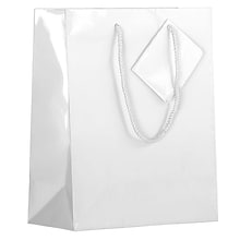 JAM PAPER Glossy Gift Bags with Rope Handles, Medium, 8 x 4 x 10, White, Bulk 100 Bags/Pack (672GLWH