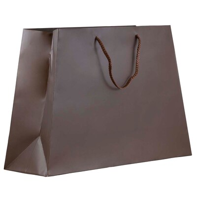 JAM Paper Matte Trapezoid Gift Bags with Rope Handles, 12 x 5 x 11, Matte Chocolate Brown, 100 Bags/Pack (1181214684B)