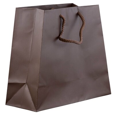 JAM Paper Matte Trapezoid Gift Bags with Rope Handles, 7.5 x 4 x 8.25, Chocolate Brown, 96 Bags/Box (2181214683B)
