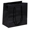 JAM PAPER Gift Bags with Rope Handles, Small Square, 6 1/2 x 6 1/2 x 3 1/2, Black Glossy, Bulk 100 B