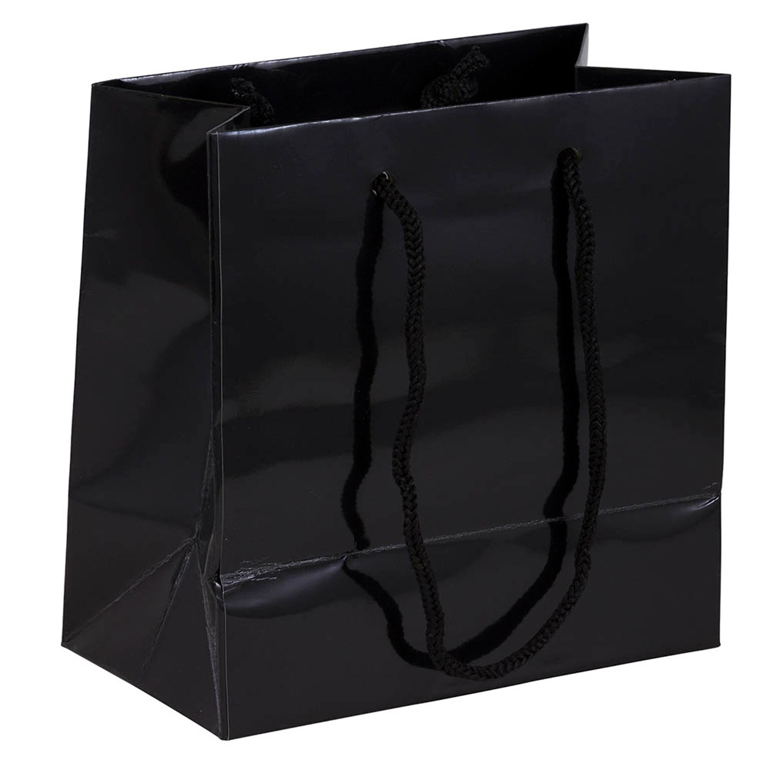 JAM Paper Glossy Gift Bag with Rope Handles, 6.5 x 6.5 x 3.5, Black, 3 Bags/Pack (896GLBLA)