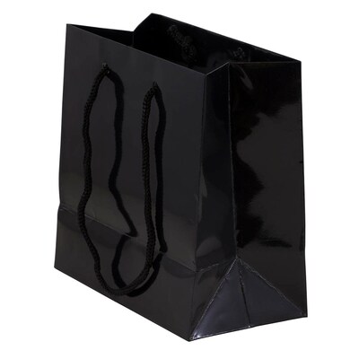JAM Paper Glossy Gift Bag with Rope Handles, 6.5 x 6.5 x 3.5, Black, 100 Bags/Pack (896GLBL100)