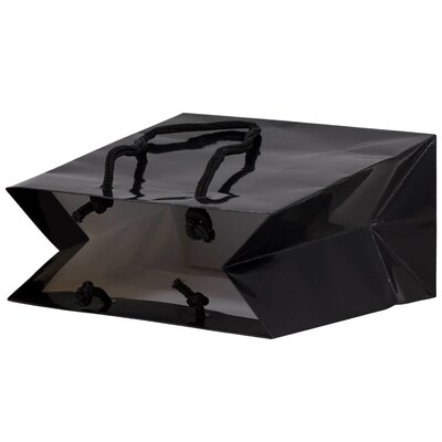 JAM Paper Glossy Gift Bag with Rope Handles, 6.5" x 6.5" x 3.5", Black, 3 Bags/Pack (896GLBLA)