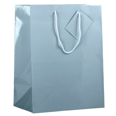 JAM PAPER Glossy Gift Bags with Rope Handles, Large, 10 x 5 x 13, Baby Blue, Bulk 100 Bags/Pack (673GLBB100)