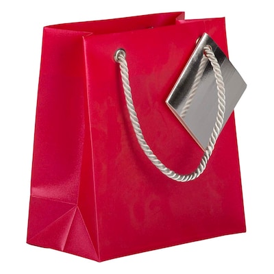 JAM PAPER Opaque Shopping Bags, Mini, 5 3/4 x 5 3/4 x 2 1/2, Red, Bulk 100 Bags/Pack (461996B)