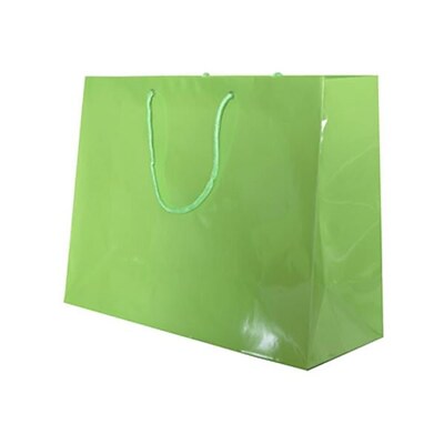 JAM PAPER Gift Bags with Rope Handles, Large Horizontal, 13 x 10 x 5, Lime Green Glossy, Bulk 100 Bags/Pack (773GLLG100)