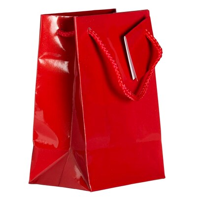JAM PAPER Gift Bags with Rope Handles, Small, 4 x 5 1/2 x 2 1/2, Red Glossy, 3/Pack (671GLREA)