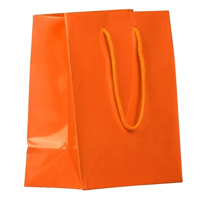 JAM PAPER Glossy Gift Bags with Rope Handles, Medium, 8 x 4 x 10, Orange, Bulk 100 Bags/Pack (672GLOR100)