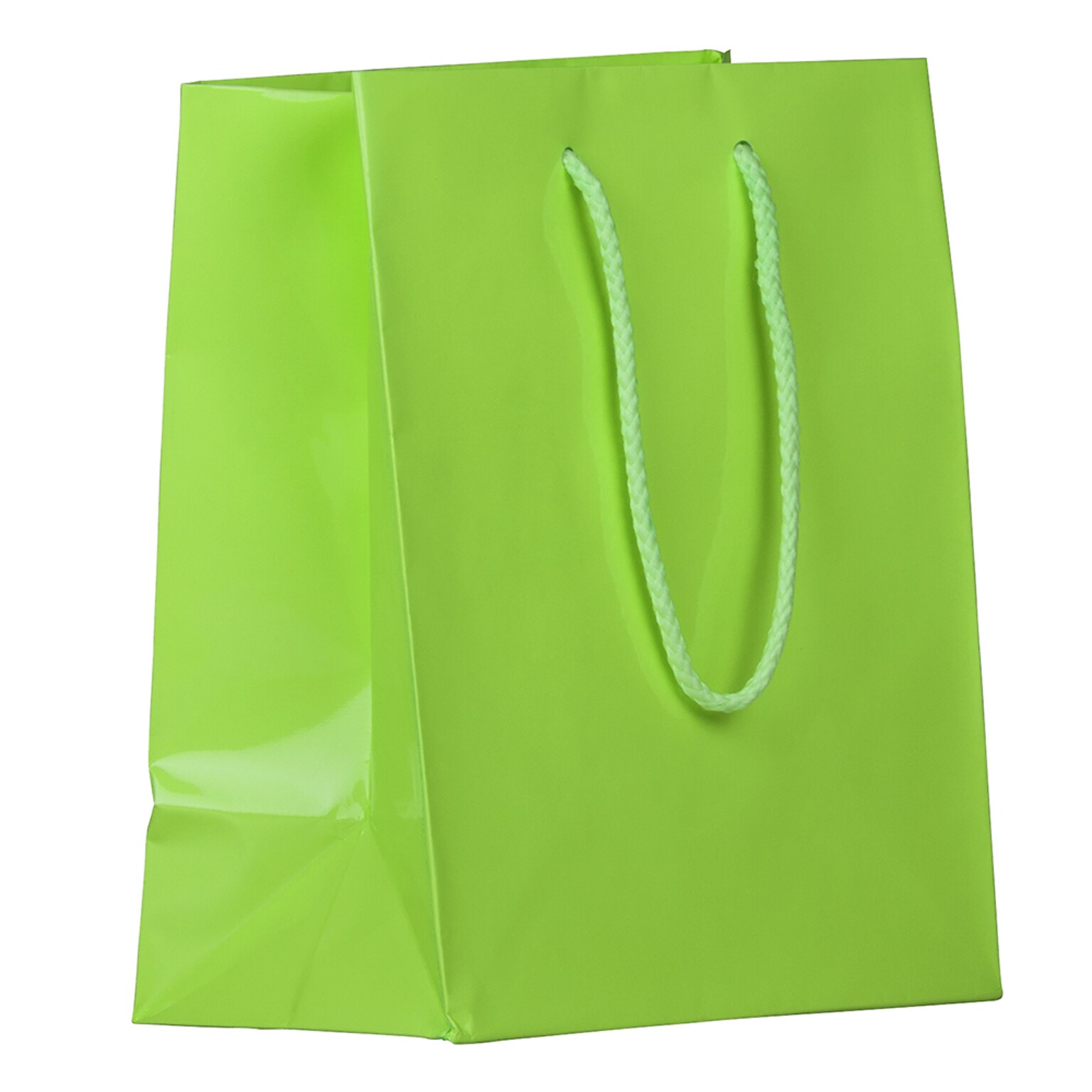 JAM PAPER Glossy Gift Bags with Rope Handles, Medium, 8 x 10, Lime Green, 3 Bags/Pack (672GLLGB)