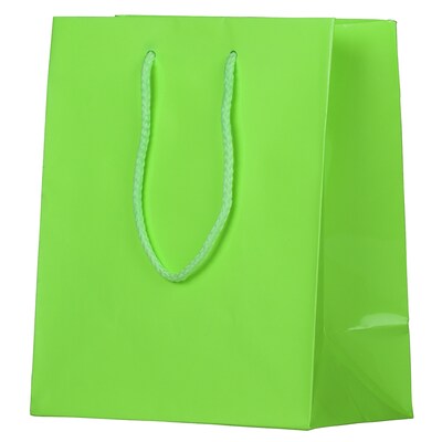 JAM PAPER Glossy Gift Bags with Rope Handles, Medium, 8 x 10, Lime Green, 3 Bags/Pack (672GLLGB)