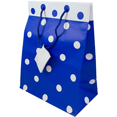 JAM PAPER Gift Bags with Rope Handles, Large, 10 x 13 x 6, Blue & White Polka Dot Matte, 24/Pack (4731730B)