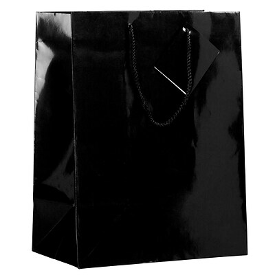 JAM PAPER Glossy Gift Bags with Rope Handles, Large, 10 x 5 x 13, Black, Bulk 100 Bags/Pack (673GLBL100)