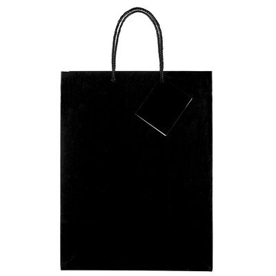 JAM Paper Glossy Gift Bag with Rope Handles, Large, Black, 3 Bags/Pack (673GLBLB)