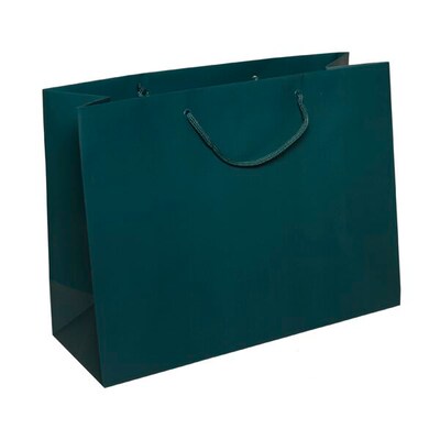 JAM Paper Matte Gift Bags with Rope Handles, 16 x 12 x 6, Teal Blue, Bulk 100 Bags/Pack (774MATE100)