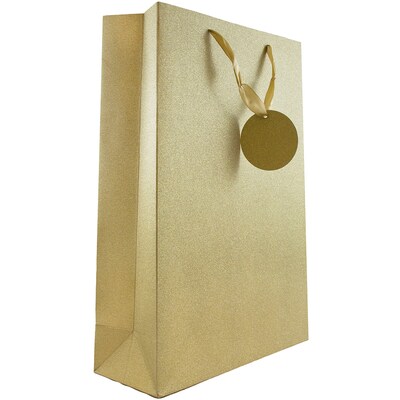 JAM PAPER No-Mess Glitter Gift Bags, Extra Large, 12 x 18 x 5, Gold, 6/Pack (376534111A)
