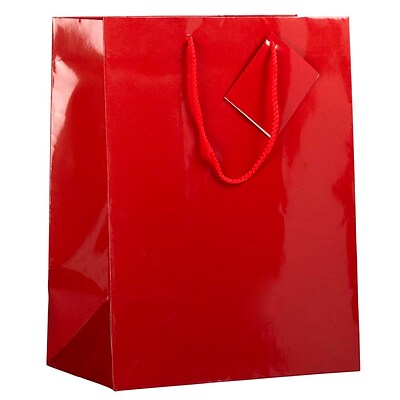JAM PAPER Glossy Gift Bags with Rope Handles, Large, 10 x 5 x 13, Red, Bulk 100 Bags/Pack (673GLRE100)