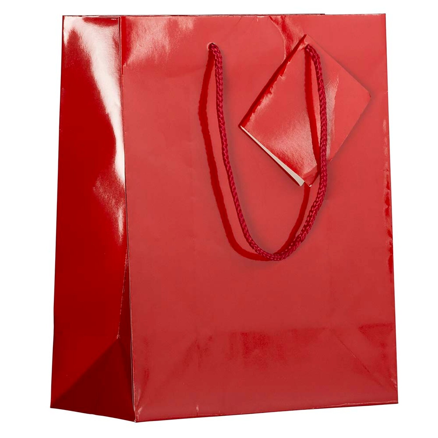 JAM PAPER Glossy Gift Bags with Rope Handles, Medium Size, Red, 3/Pack