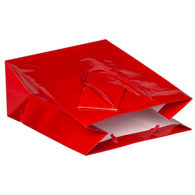 JAM PAPER Glossy Gift Bags with Rope Handles, Medium Size, Red, 3/Pack
