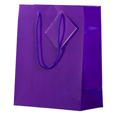 JAM Paper Glossy Gift Bag with Rope Handles, Medium, Purple, 3 Bags/Pack (672GLPUB)