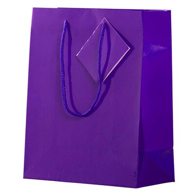 JAM Paper Glossy Gift Bag with Rope Handles, 8" x 4" x 10", Purple, 3 Bags/Pack (672GLPUB)