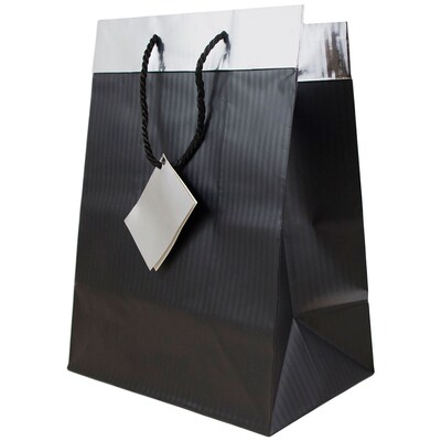 JAM Paper Gift Bags with Rope Handles, 10 x 13 x 6, Black Pinstripe, 24/box (4431738B)