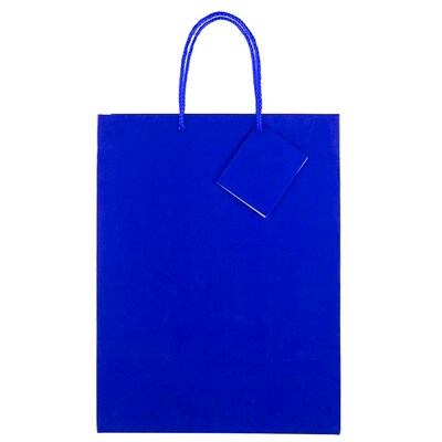 JAM Paper Glossy Gift Bag with Rope Handles, 10" x 5" x 13", Blue, 3 Bags/Pack (673GLBUB)