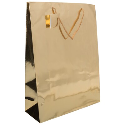JAM PAPER Foil Gift Bags with Rope Handles, Medium, 8 x 10 x 4, Gold, Bulk 100 Bags/Pack (672FOGOB)