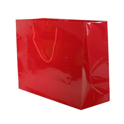 JAM Paper Gift Bags with Rope Handles, 13 x 10 x 5, Red Glossy, 100 Bags/Pack (773GLRE100)