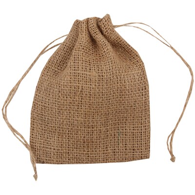 JAM PAPER Burlap Pouches with Drawstring, 5 x 6 1/2- Natural Brown Recycled, 6 Pouches/Pack (2381269