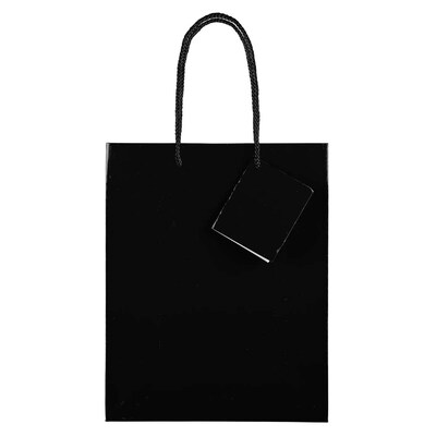 JAM Paper Glossy Gift Bag with Rope Handles, Medium, Black, 3 Bags/Pack (672GLBLB)