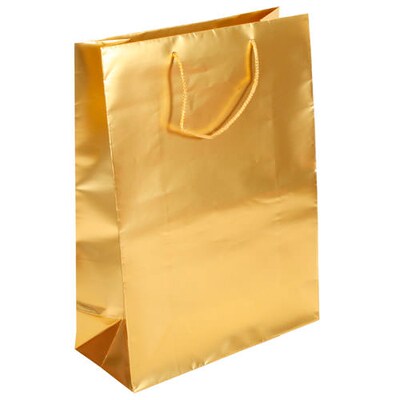 JAM Paper Foil Gift Bags with Rope Handles, 12.5 x 17 x 5.5, Gold Matte, 100 Bags/Pack (24419130B)