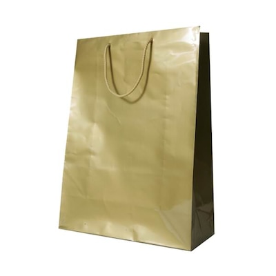 JAM PAPER Gift Bags with Rope Handles, X-Large, 12 1/2 x 17 x 6, Gold Glossy, Bulk 100 Bags/Pack (674GLGO100)