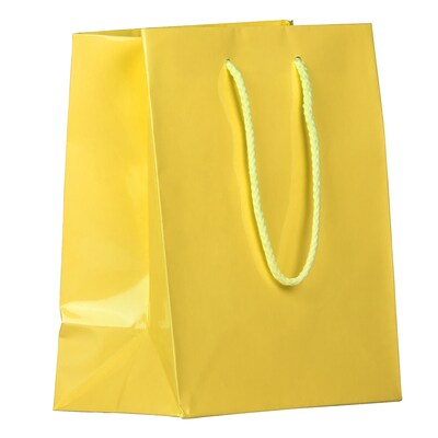 JAM PAPER Gift Bags with Rope Handles, Medium, 8 x 10 x 4, Yellow Glossy, Bulk 100 Bags/Pack (672GLYE100)
